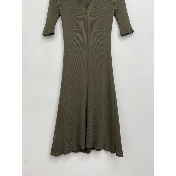 Everlane The Knit Polo Dress Collared Ribbed Short-Sleeve Midi Olive - Small - Picture 8 of 13